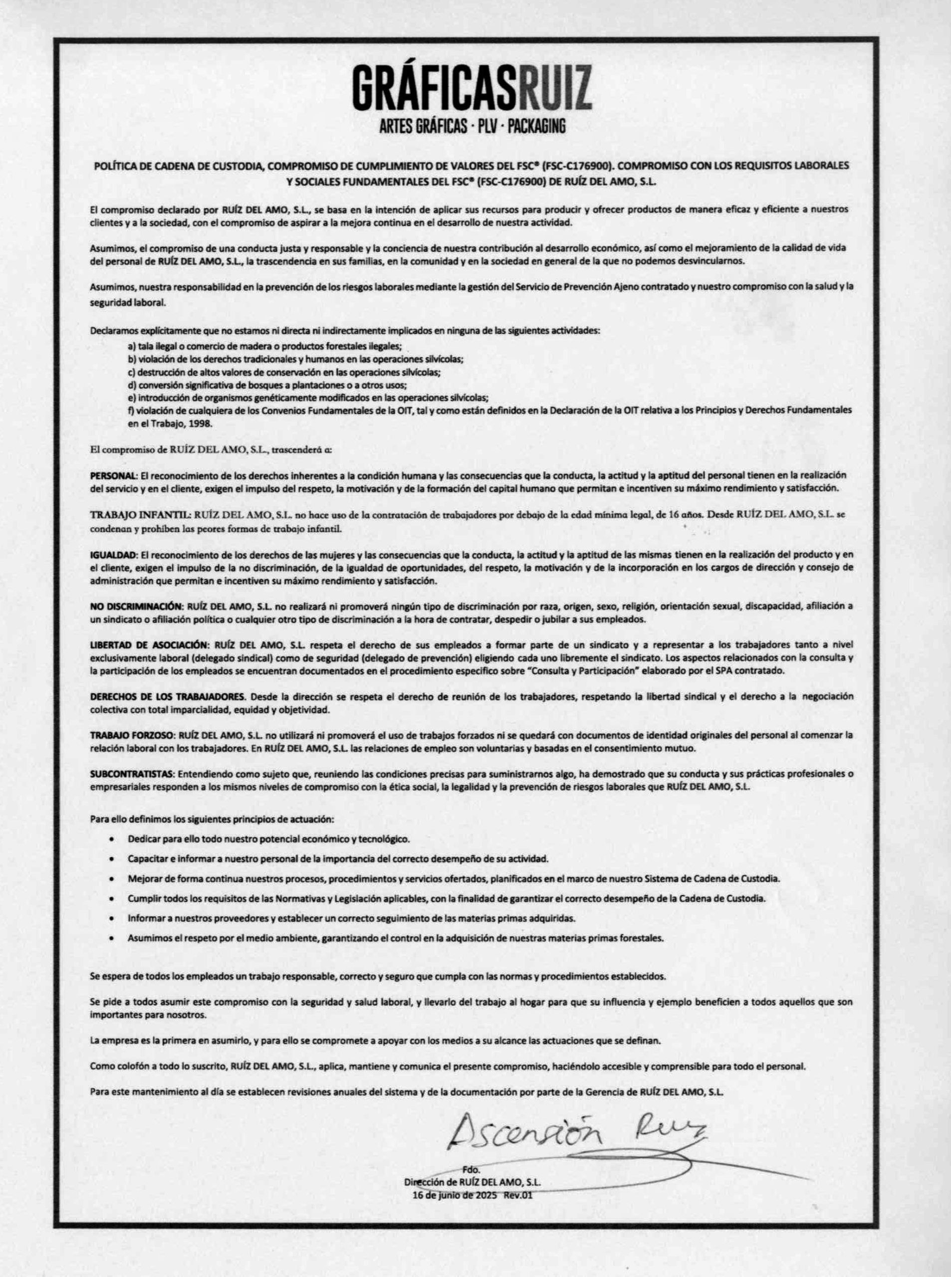 documento acreditativo de política de custodia